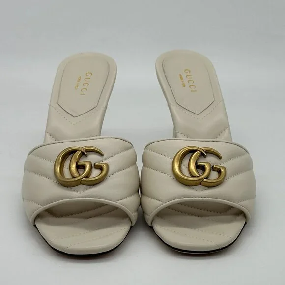 Gucci Marmont GG Padded Chevron Matelasse Leather Mule Sandal Heels Shoes - Picture 8 of 16